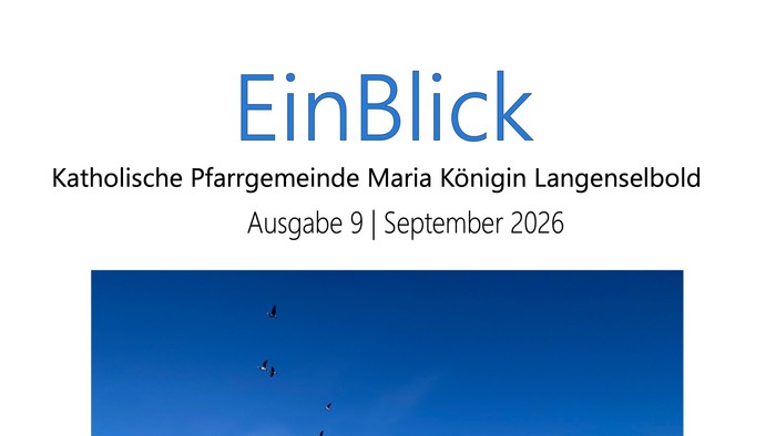 Titelblatt eines katholischen Pfarrbriefs mit dem Namen „EinBlick“ vom September 2026, das eine ruhige Meereslandschaft mit fliegenden Vögeln zeigt.