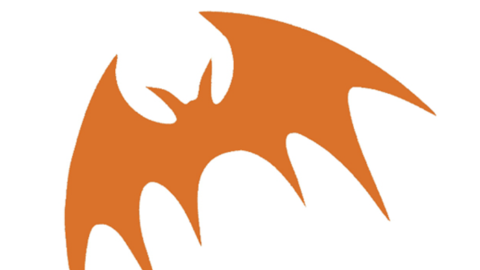 Stilisiertes Logo eines orangefarbenen Fledermausflügels mit scharfen, spitzen Kanten.