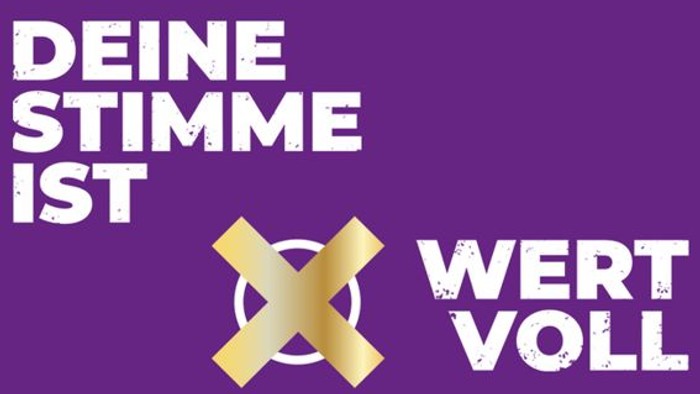 „Jede Stimme zählt – stark und wirkungsvoll!“ mit fettgedrucktem Text und einem prägnanten Symbol.