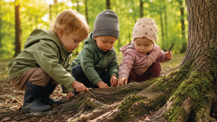 Drei Kinder an einem Baum