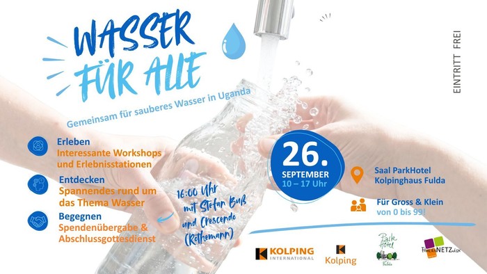 Veranstaltung zur Förderung von sauberem Wasser in Uganda mit Workshops, Aktivitäten und einem Benefizlauf am 26. September.