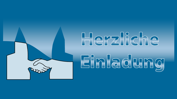 Das Bild zeigt ein Logo mit einem Handschlag vor einem Gebäude und dem Text