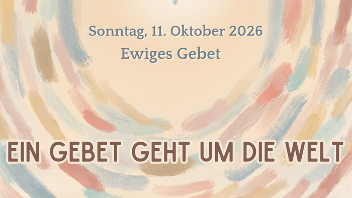 Plakat für eine weltweite Gebetsveranstaltung am 11. Oktober 2026 mit verschiedenen Kirchenstandorten und Uhrzeiten.