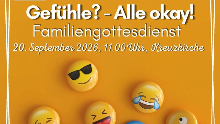 Plakat mit gelben Buttons mit Gesichtern Emojis drauf