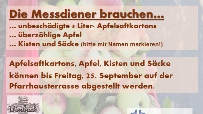 Aufruf Apfelsaft Messdiener Bimbach 2026