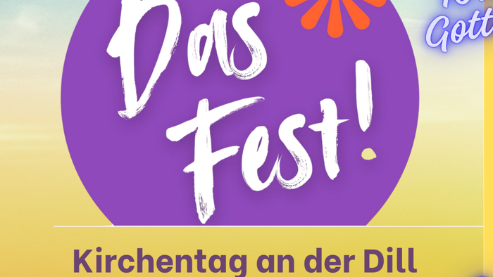 Ein buntes Plakat, das für das Kirchenfest „Das Fest!“ in Herborn am 13. September 2026 mit Aktivitäten und Gottesdiensten wirbt.