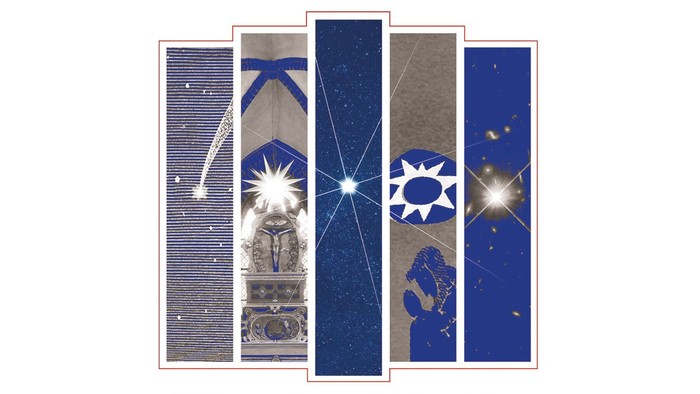 Blau weiße Grafik mit Sternendarstellungen