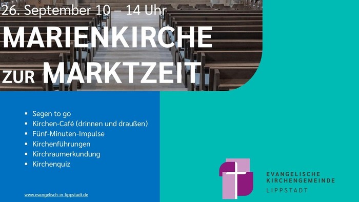 Bild mit Kirchenbänken lädt zur einer Veranstaltung in der Marienkirche Lippstadt ein. 
