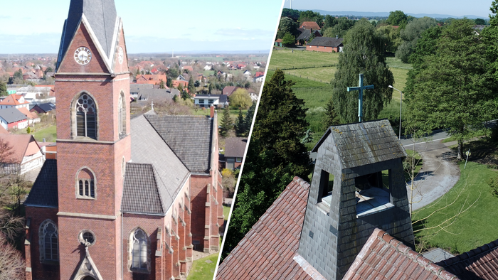 Luftbilder der Kirchen in Lahde und Bierde