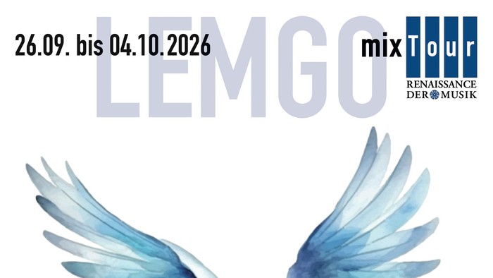 Plakat für Lemgos Musikfestival „mixTour“ mit einer fliegenden Taube und den Terminen vom 26. September bis 4. Oktober 2026.