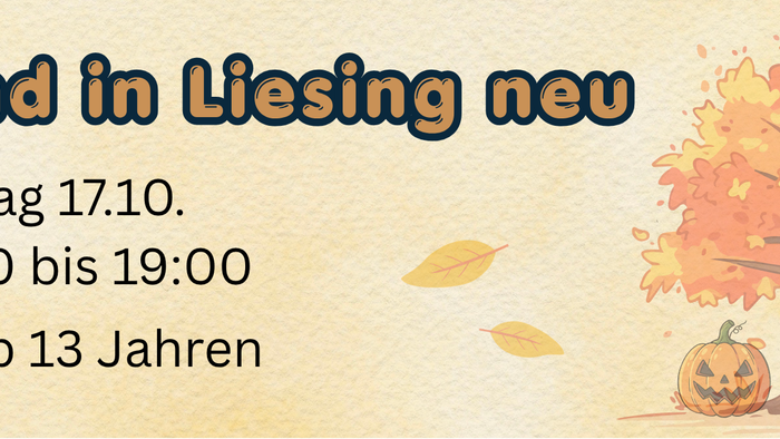 Veranstaltungswerbung für *„Jugend in Liesing neu“* am Samstag von 16:00 bis 19:00 Uhr, offen für Jugendliche ab 13 Jahren.