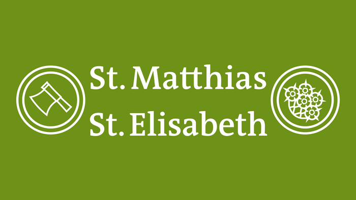 Das Logo zeigt die Namen „St. Matthias“ und „St. Elisabeth“ mit Symbolen auf grünem Hintergrund