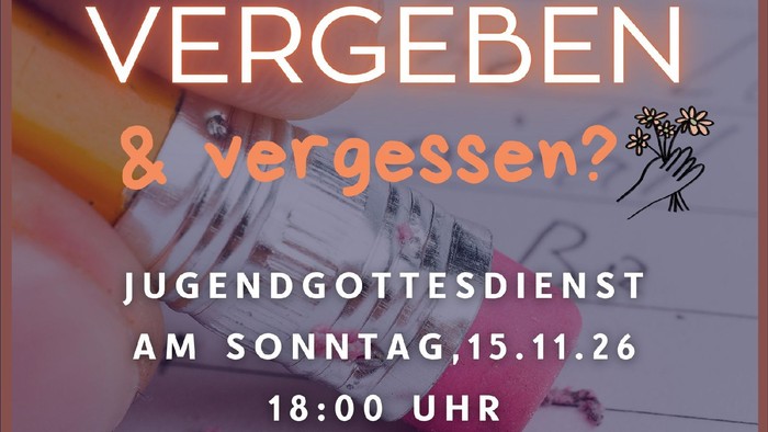 Plakat zur Einladung zum Jugendgottesdienst am 15.11.26 um 18:00 Uhr in der Dorfkirche Brünen