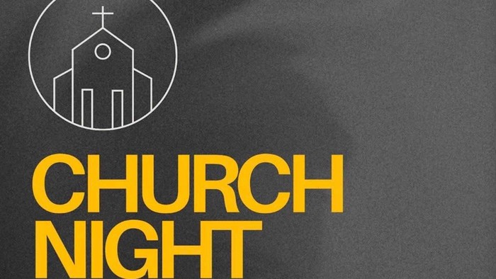 Plakat der Church Night mit Zeichnung einer Kirche und dem Wort Church Night