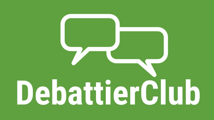 Logo für den DebattierClub mit Sprechblasen und weißer Schrift auf grünem Hintergrund.