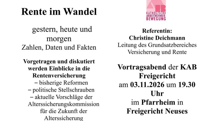 Plakat zum Vortragsabend: Rente im Wandel