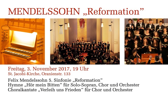 Mendelssohns „Reformation“, Konzertankündigung mit Datum, Ort und Programm