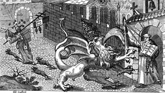 Das Bild zeigt eine historische Druckgrafik mit Text und Illustrationen, wahrscheinlich aus dem 17. Jahrhundert.