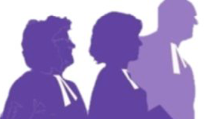 Lila Silhouetten-Grafik, die den Weg von Frauen in spirituelle Führungsrollen hervorhebt, mit dem Titel *„Vorgängerinnen“*.