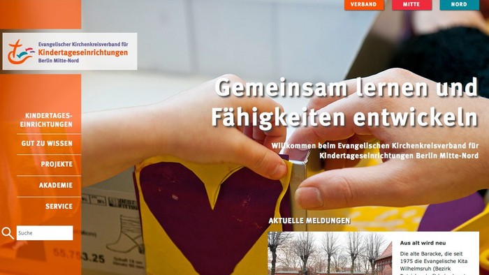 Die Website der Kindertagesstätten Berlin Mitte-Nord zeigt verschiedene Angebote und Projekte für Kinder.