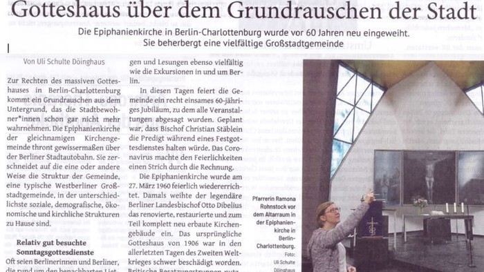 Neu eingeweihte Epiphany-Kirche in Berlin-Charlottenburg nach 60 Jahren Bauzeit – eine Verbindung von städtischem und religiösem Leben.