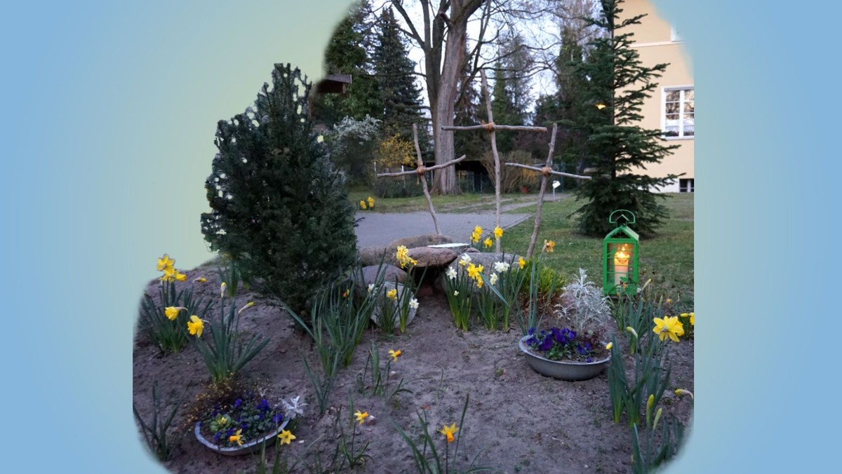 Unser Ostergarten am Ostermorgen