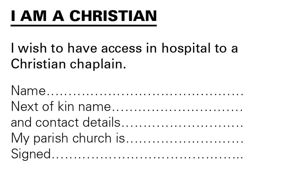 Prayer Card for those going into Hospital