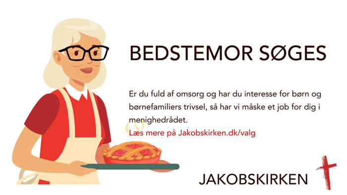 En kvinde med glas og hvid pølse, bærer en skilt med 