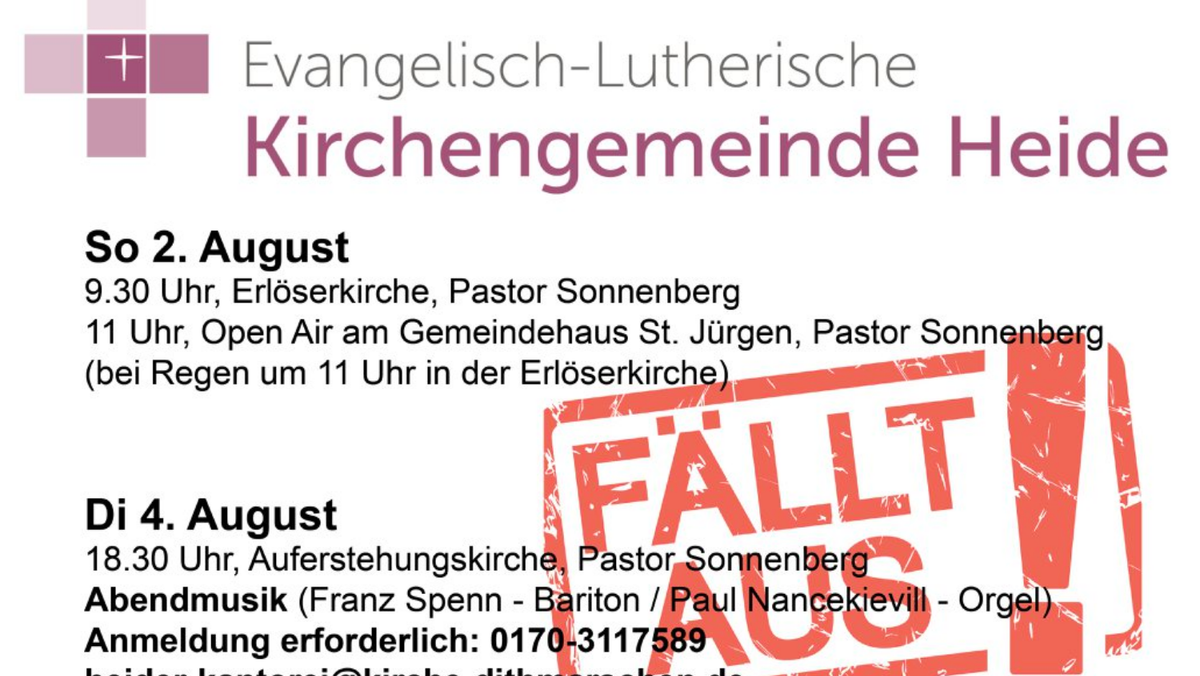 Kirchengemeinde Heide sagt Gottesdienste und Veranstaltungen ab