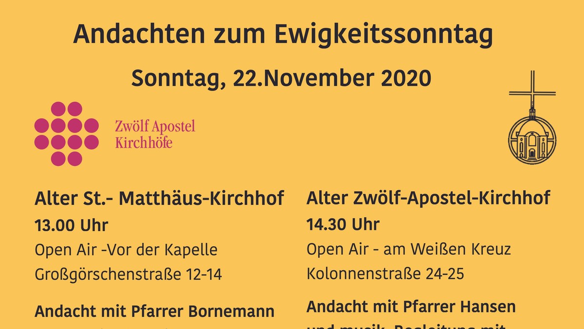 Andachten zum Ewigkeitssonntag auf unseren Kirchhöfen