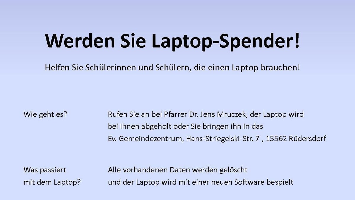 Helfen Sie Schülerinnen und Schülern, die einen Laptop brauchen!