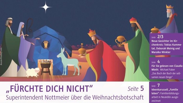 Titelblatt der KirchenkreisInfo Dezember 2025 mit Bild von einer Krippe