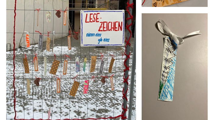 Frau fotografiert Kunstinstallation; bunte Schnipsel; Schere; farbenfrohe Buchstaben; K21-Auszeichnung