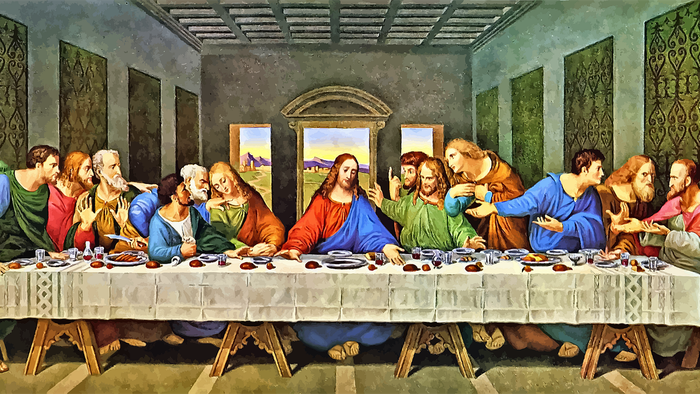 Billedet viser Jesus og hans disipler ved den sidste nattiddel.