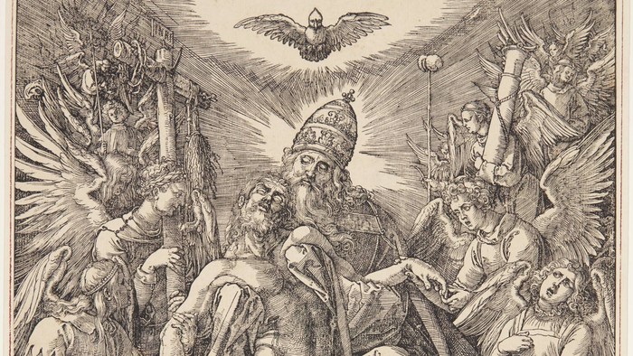 Billedet forestiller en religiøs scene med several figurer og en halvmåne.