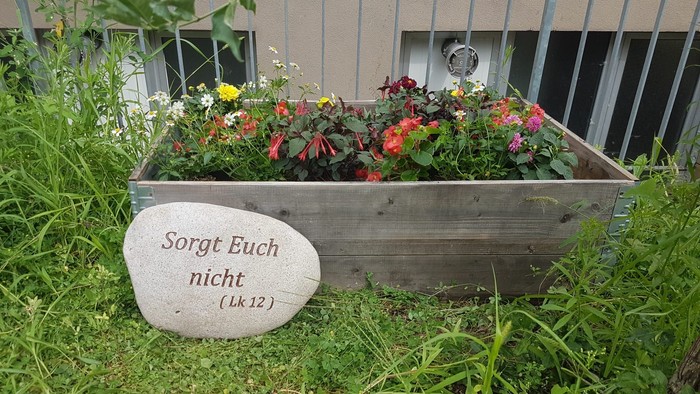 Blumenkiste mit Stein 