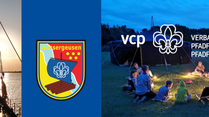 Das Bild zeigt verschiedene Aktivitäten der christlichen Pfadfinder.