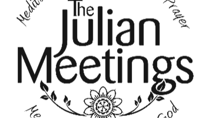 The Julian Meetings logo features a flower and text emphasizing meditation and prayer.