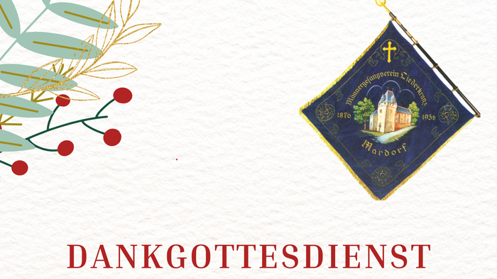 Plakat für den **Dankgottesdienst** am **4. Januar 2026** – mit einem religiösen Gottesdienst, Chorauftritten und einer historischen Medaille.
