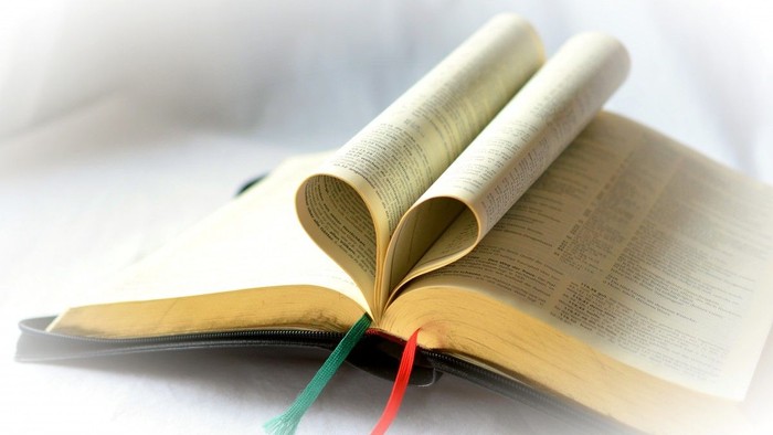 Ein aufgeschlagenes Buch mit zwei Lesezeichen auf einer weißen Oberfläche