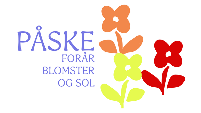Farverigt påske-tema-logo med blomster og teksten 