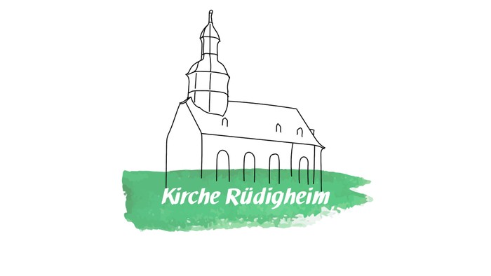Einfache Kirche mit Turm und der Beschriftung 