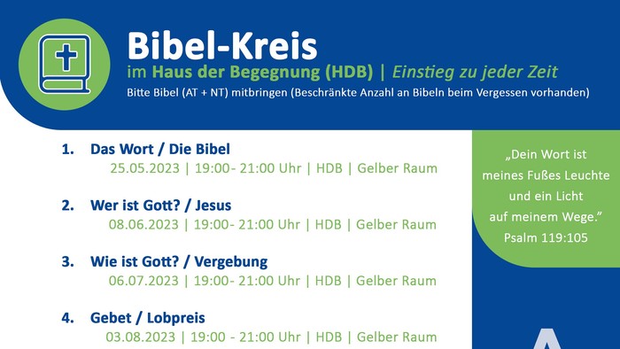 Bibel-Kreis-Programm mit Tageszeiten und Themen für die Woche