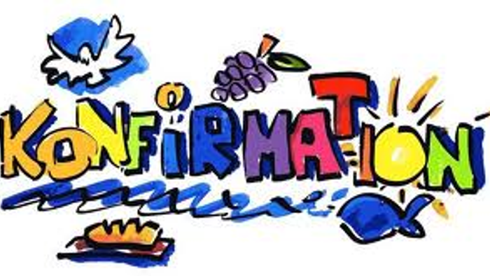 Billedet viser et farverigt logo til 'Konfirmation'.