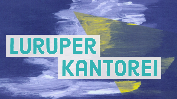 Das Bild zeigt eine abstrahierte Darstellung von Landkarten mit dem Text "Luruper Kantorei".