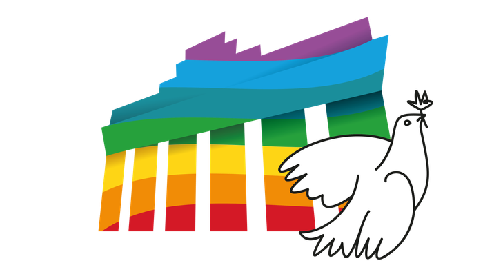 Bunter Regenbogen mit Friedenstaube