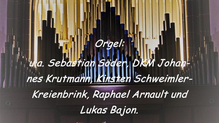Poster für einen Kirchenorgelnacht-Event am 08.09.2023 mit verschiedenen Orgelstücken und Künstlern.