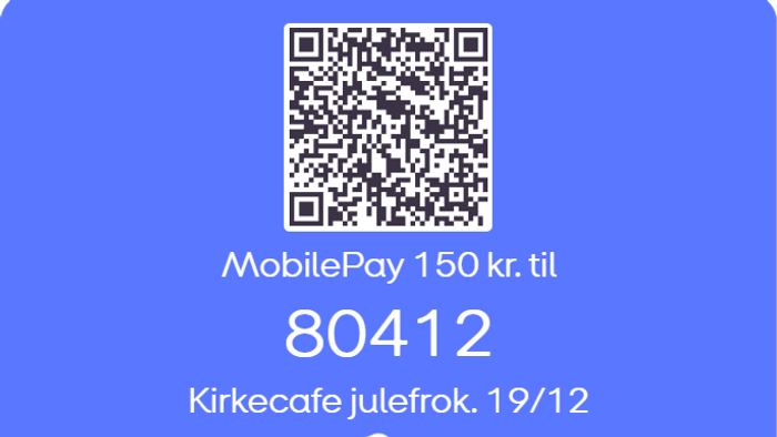 QR-kode til MobilePay betaling på 150 kr. til Kirkecafe julefrokost 19/12
