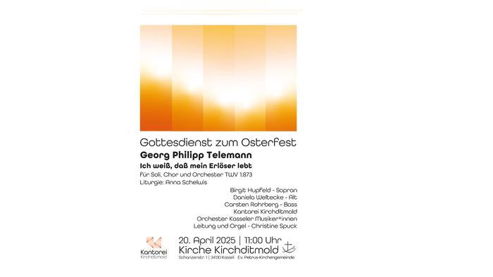 Plakat für ein Konzert mit Musik von Philip Glass am **20. April 2025** in der **Kirche Kirchditmold**.