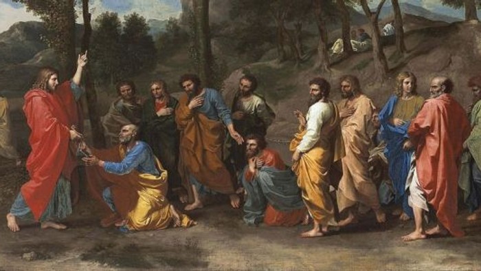 Billedet forestiller en gruppe af mennesker i historiske klamoter, muligvis en religiøs scene.